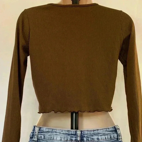 See You Monday is the brand, tie front, long sleeve, cropped top, - Picture 3 of 8